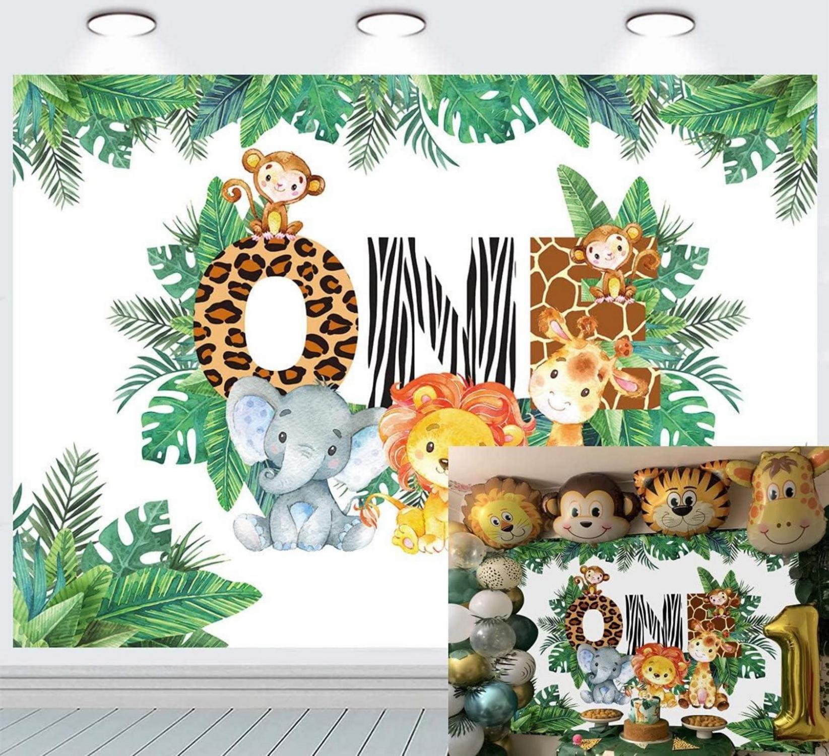Jungle Boy 1st Geburtstag Party Fotografie Hintergrund Wilde Tiere