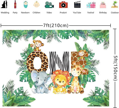 Jungle Boy 1st Geburtstag Party Fotografie Hintergrund Wilde Tiere