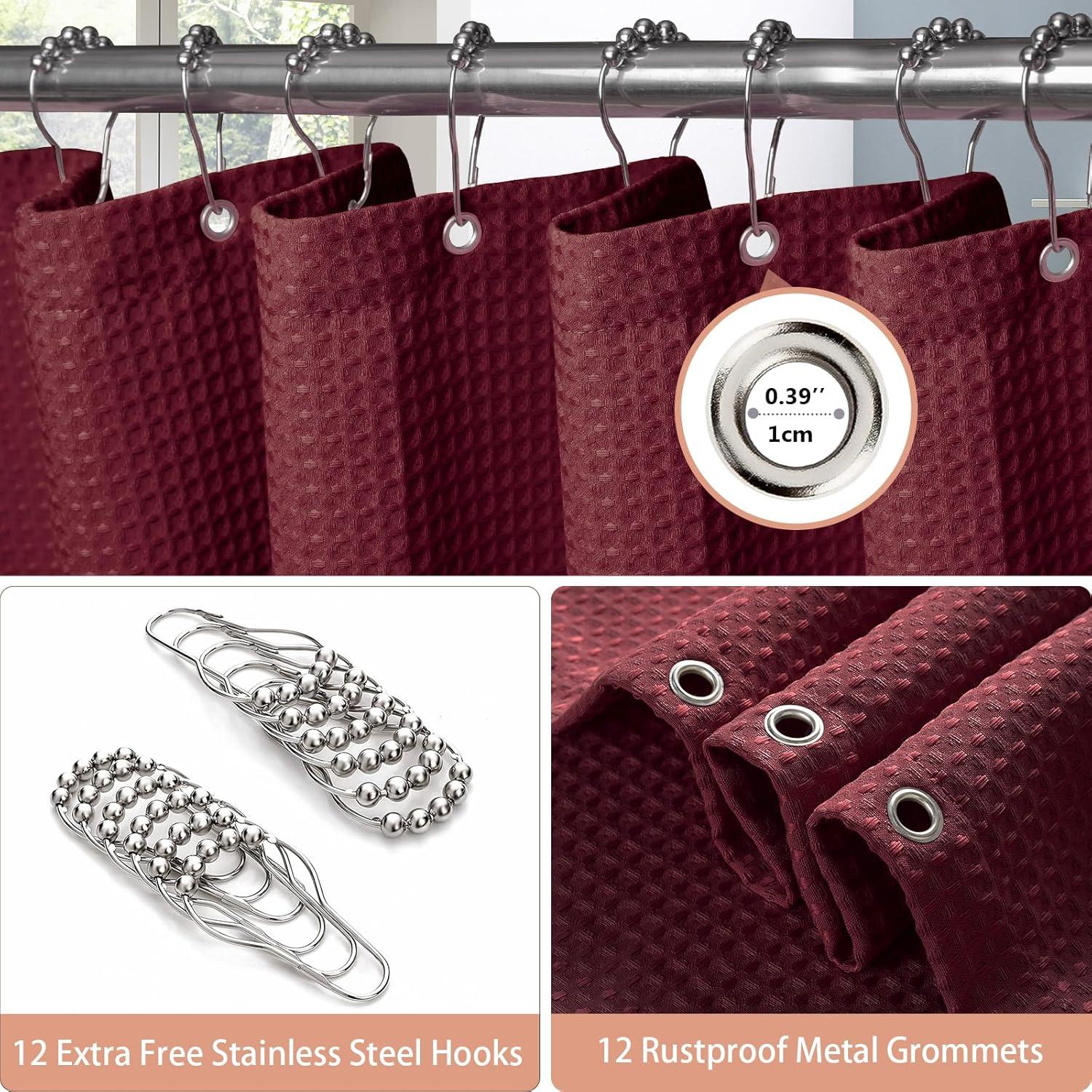 Waffel Duschvorhang Metallringe Bad Textil Vorhang Set 182x182 cm Burgundy