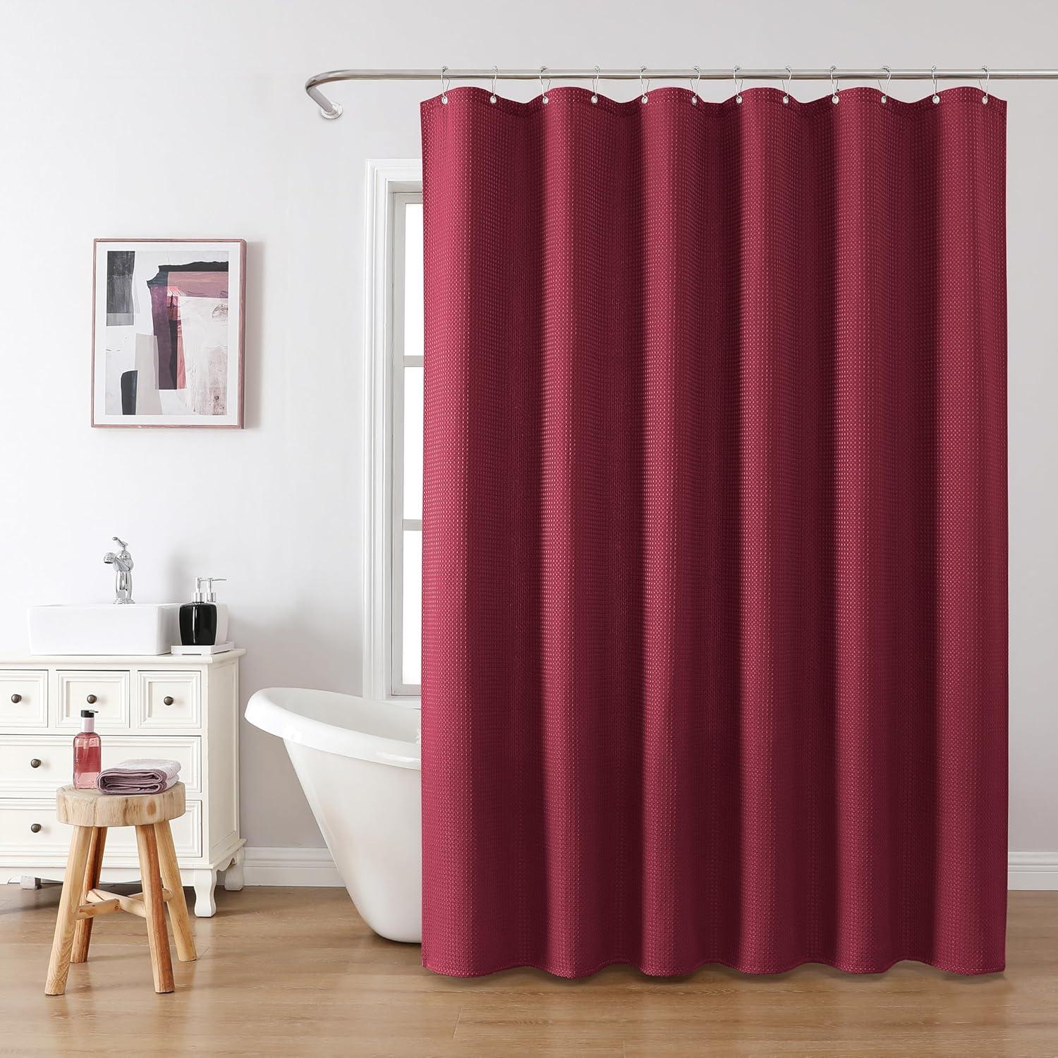Waffel Duschvorhang Stoff Textil 182x214cm Burgunderrot 1er