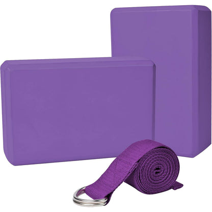 Yoga-Set: 2Er Yoga Block & 1Er 1.8 M Baumwoll Yogagurt