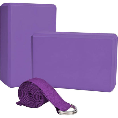 Yoga-Set: 2Er Yoga Block & 1Er 1.8 M Baumwoll Yogagurt