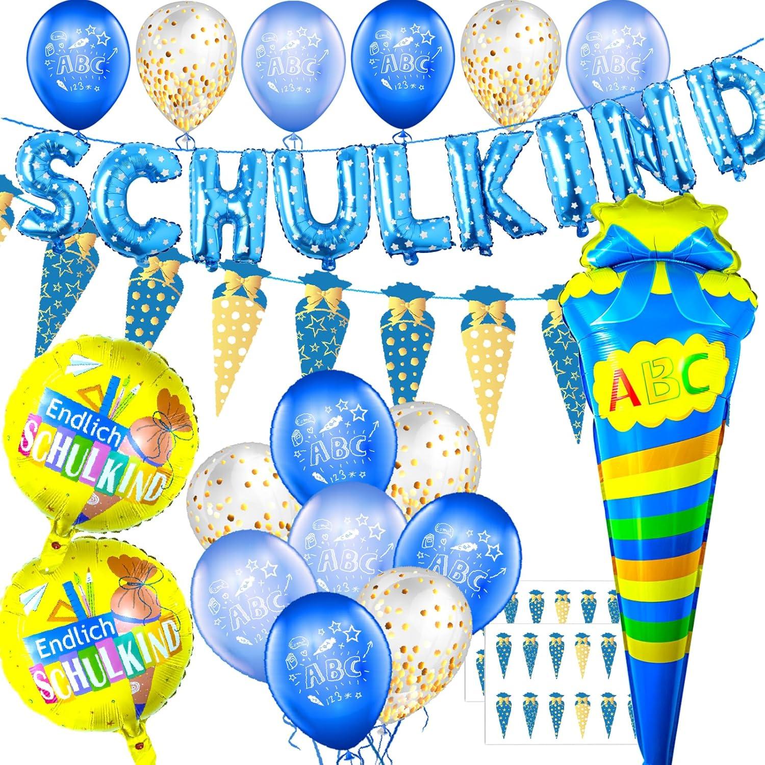 Einschulung Deko Set Junge ABC 123 Luftballon Girlande Zuckertüten