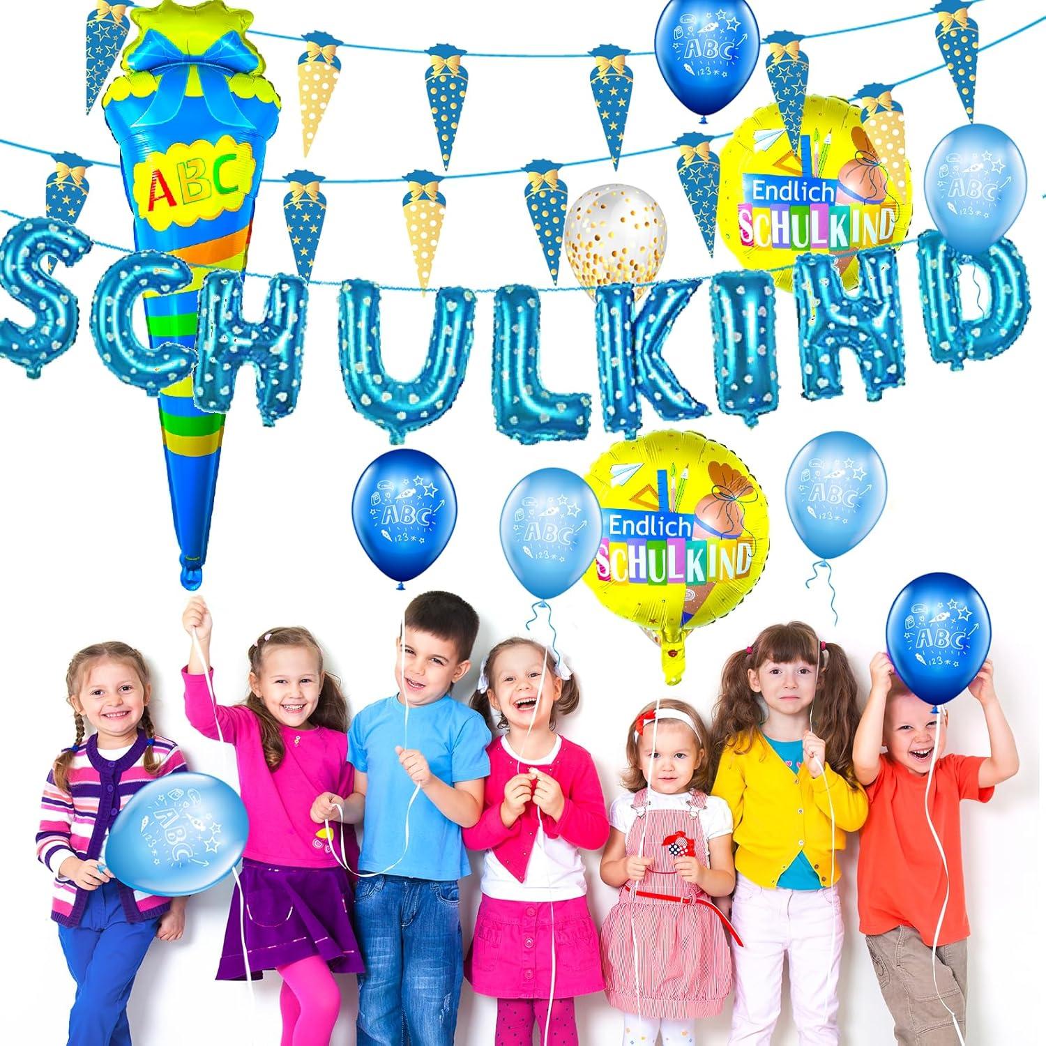 Einschulung Deko Set Junge ABC 123 Luftballon Girlande Zuckertüte Banner