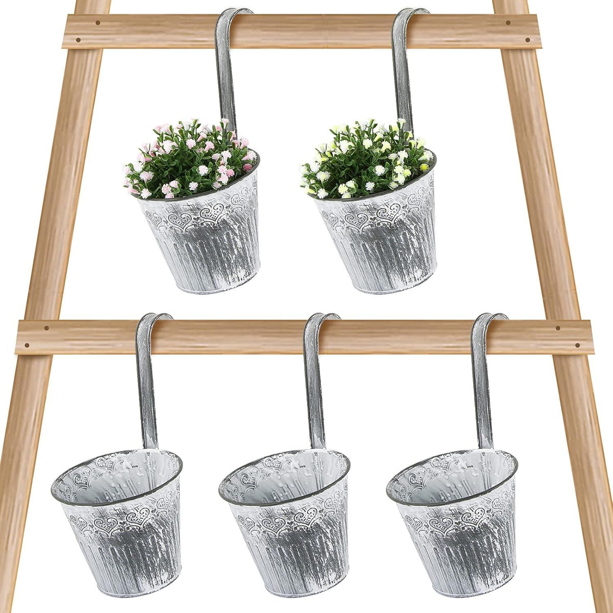 Set mit 5 Balkon Hängetöpfen aus Metall für Pflanzen
