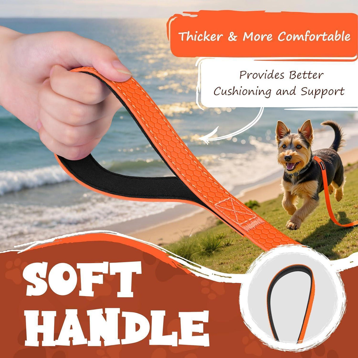 Wasserdichte Schleppleine für Hunde aus Biothane, 10m Neon Orange