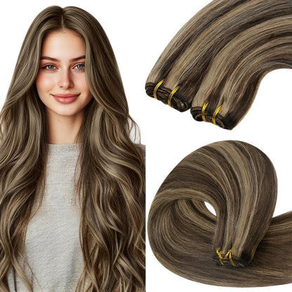 Echthaar Tressen Dunkelbraun 40cm - Invisible Weft Extensions