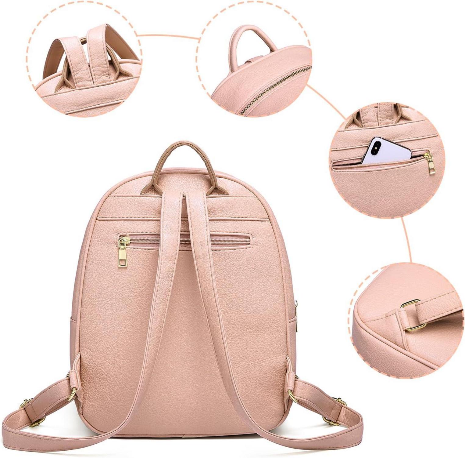 Damen Klein Daypack Leder PU Rucksack Lingge Design Beige