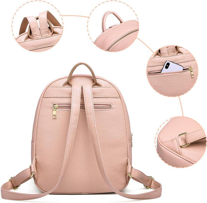 Damen Klein Daypack Leder PU Rucksack Lingge Design Beige