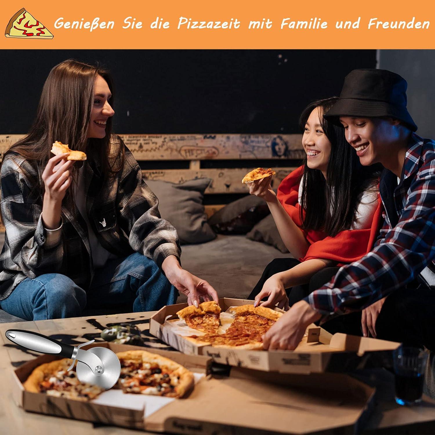 Pizzaroller Edelstahl Hochwertiger Cutter Schwarz Fingerschutz
