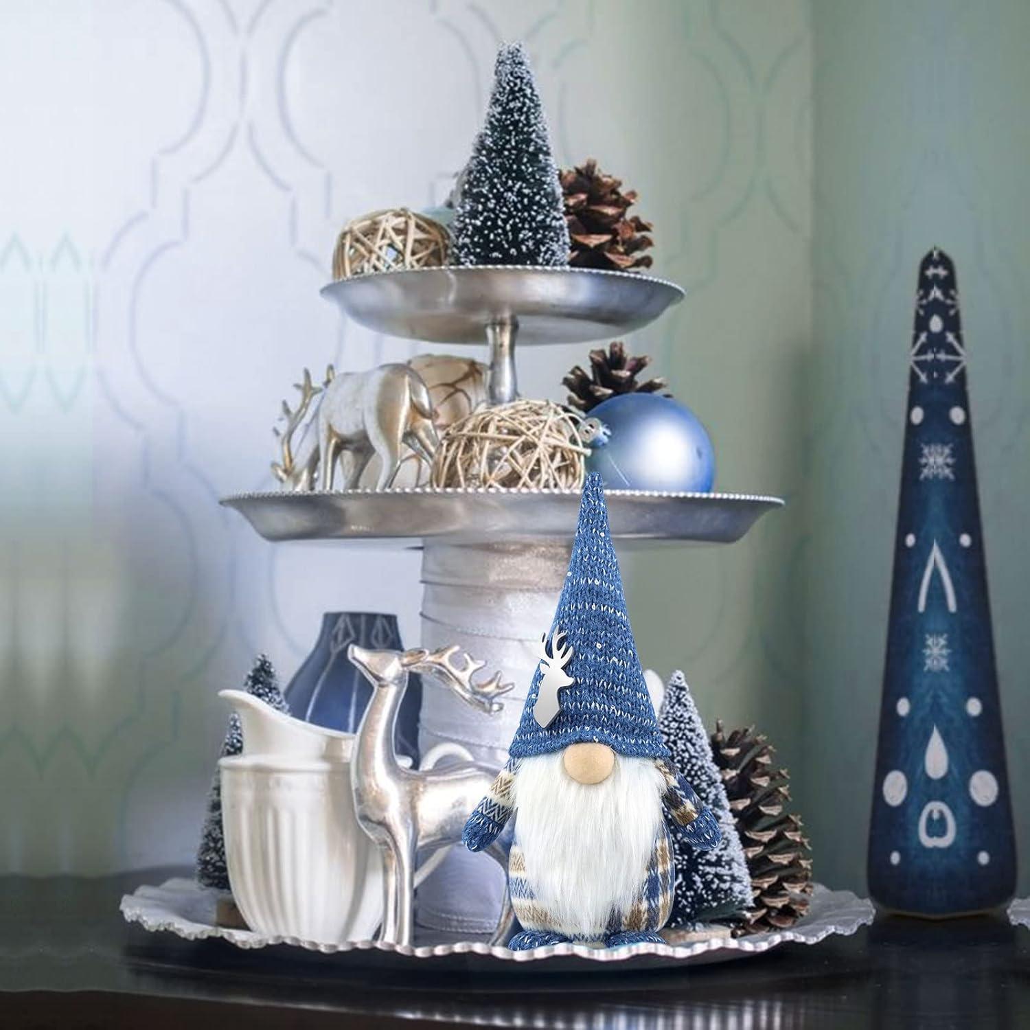 Gehydy Weihnachtswichtel Wichtel Figur Weihnachtsdeko Geweih Zubehör 33cm Blau