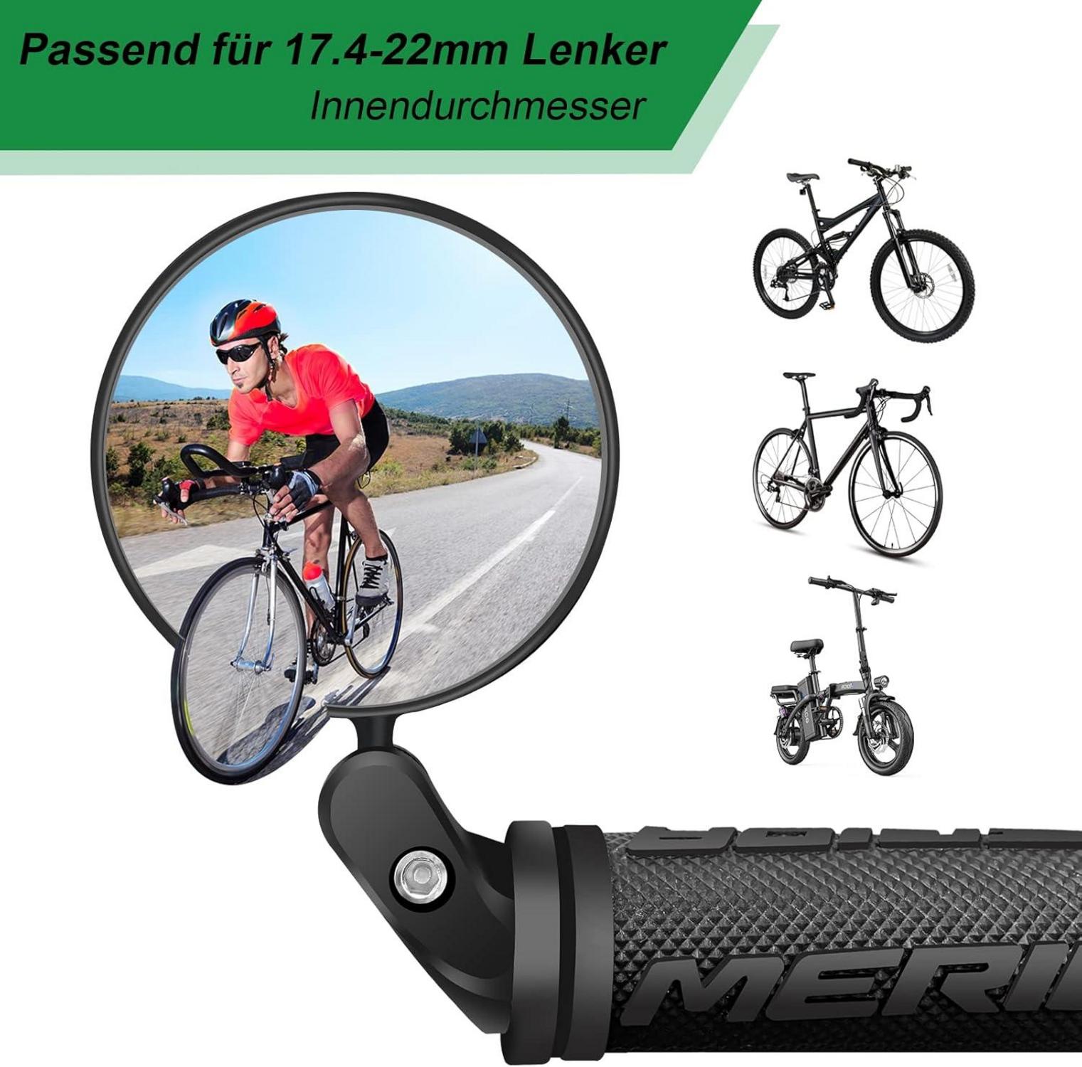Fahrradspiegel 2 Stück HD 360 Drehbar Klappbar Lenker 17.4-22 mm Weitwinkel Rückspiegel