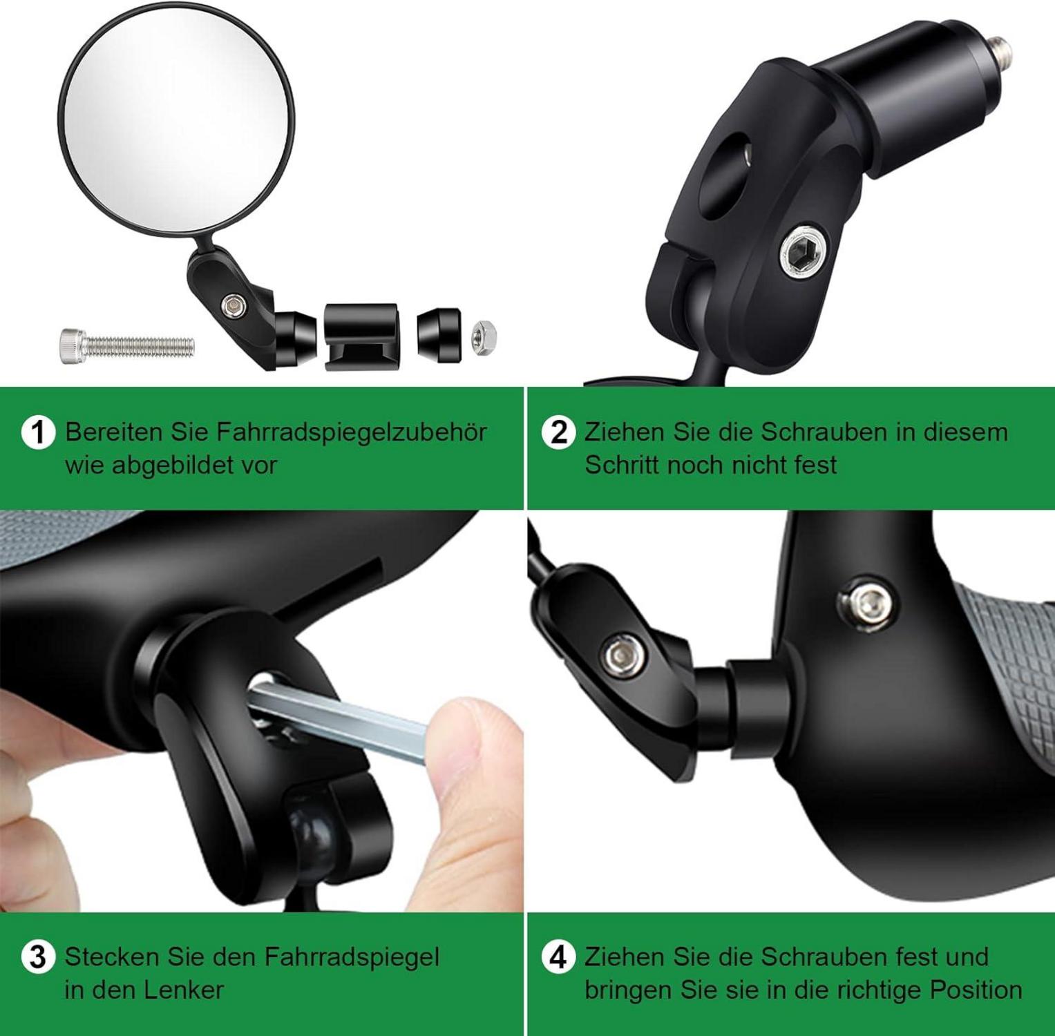 Fahrradspiegel 2 Stück HD 360° Drehbar Klappbar für Lenker 17.4-22 mm