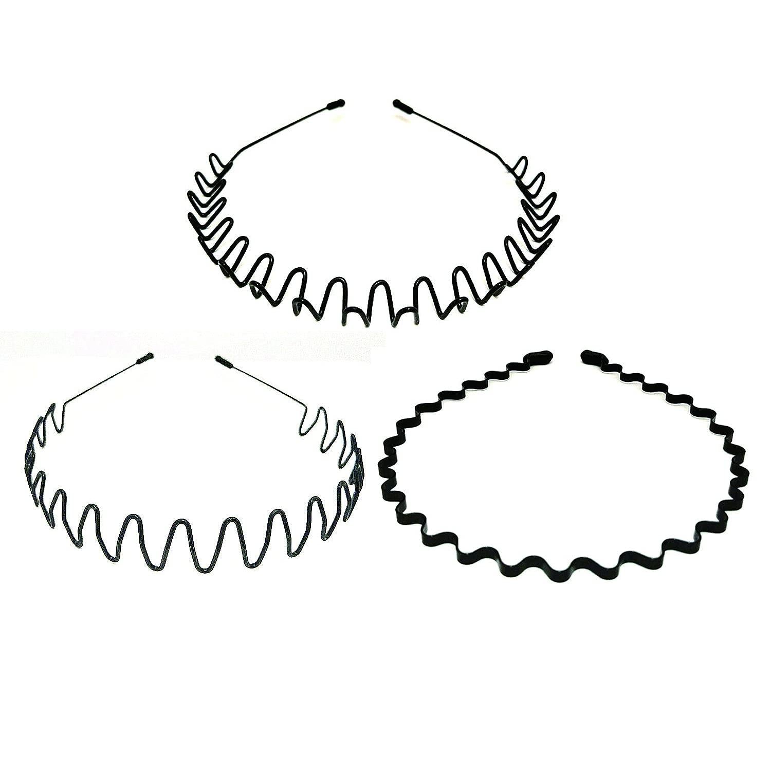 3er Set Schwarz Metall Stirnbänder für Damen Herren Yoga