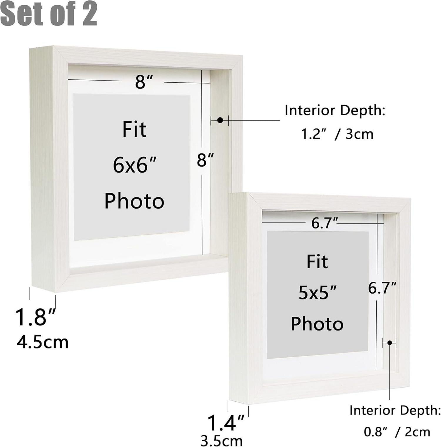 Shampsen 3D Bilderrahmen Weiß 20x20 17x17 Shadow Box 2er Set