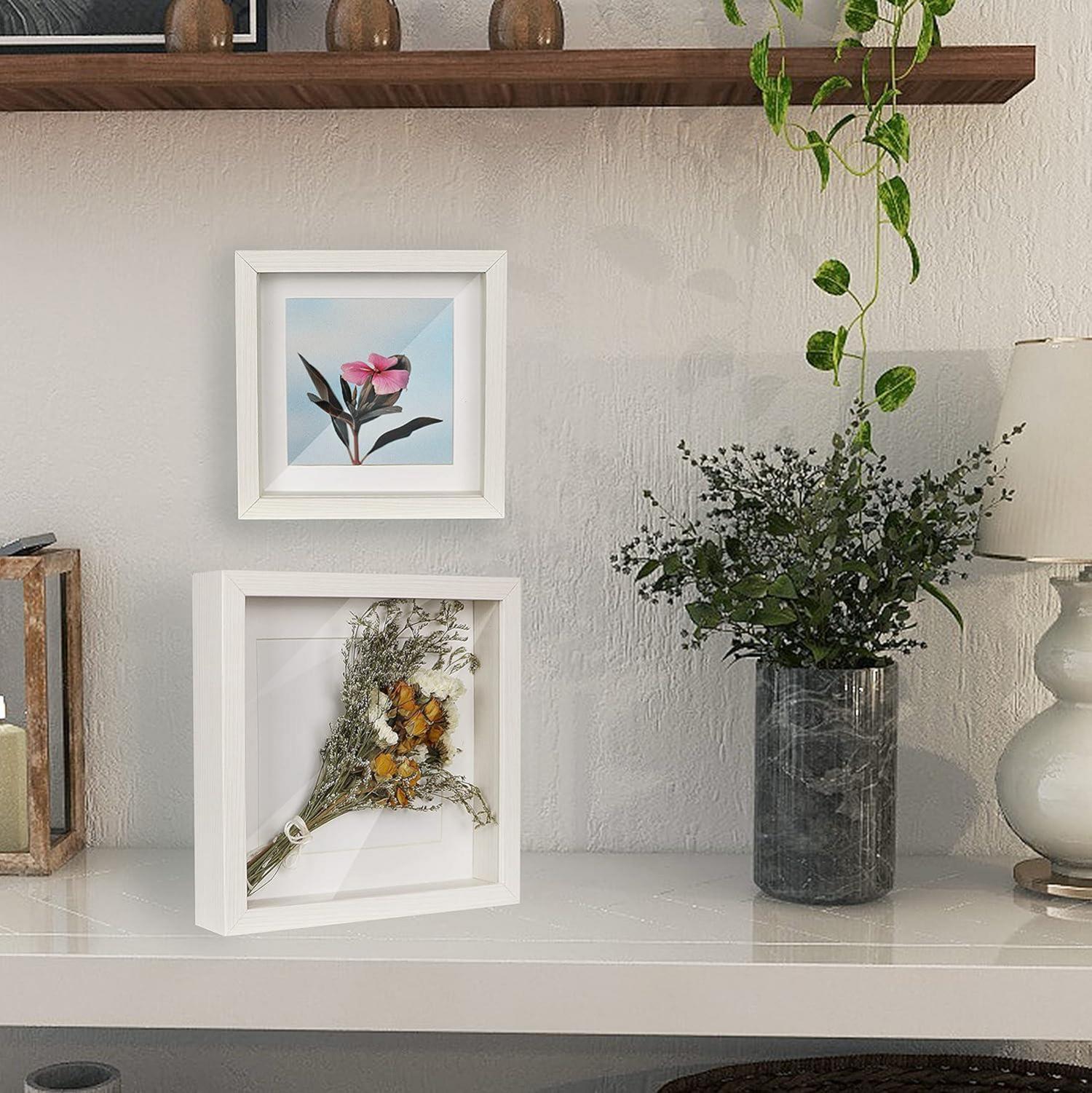 Shampsen 3D Bilderrahmen Weiß Holz Shadow Box 20x20 und 17x17 mit