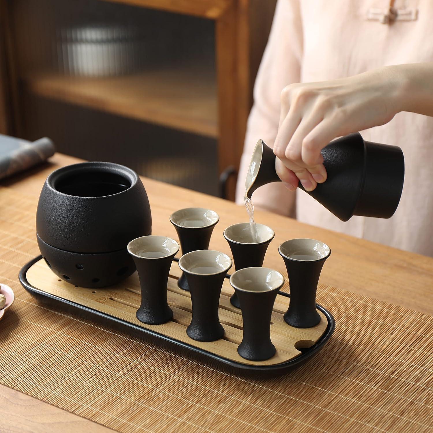 Japanisches Sake-Geschenkset Karaffe 170 ml & 6 Becher 25 ml mit