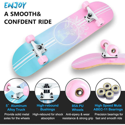 Komplettes Skateboard 31" Pink - 8 Lagen Ahorn, ABEC-11 Kugellager