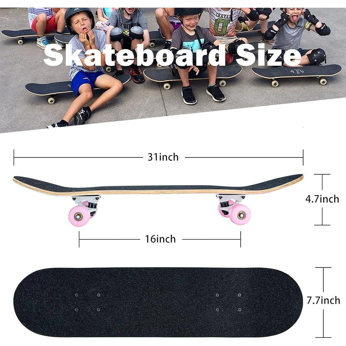 Komplettes Skateboard 31" Pink - 8 Lagen Ahorn, ABEC-11 Kugellager