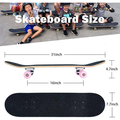 Komplettes Skateboard 31" Pink - 8 Lagen Ahorn, ABEC-11 Kugellager