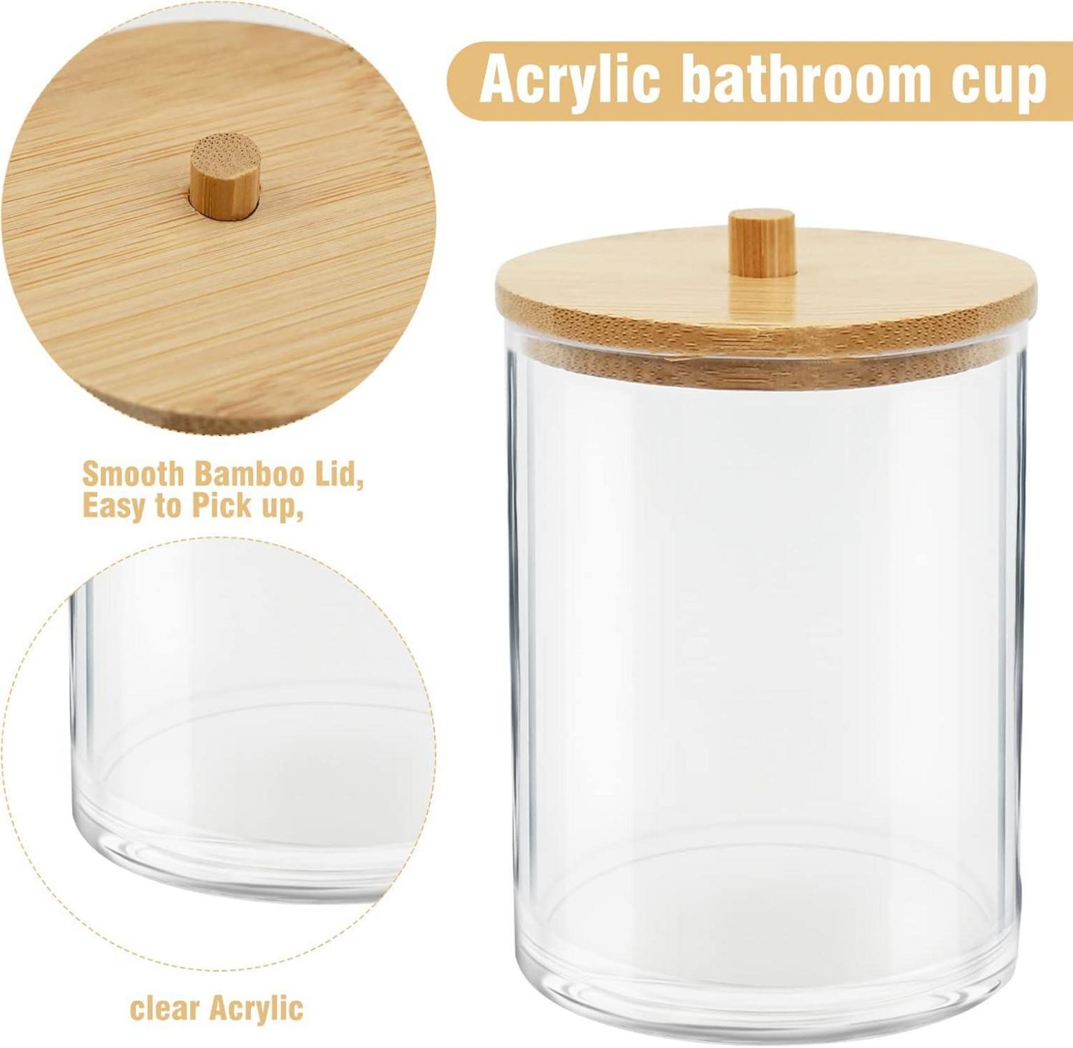 Acryl-Qtip-Halter mit Bambus-Deckeln, Badezimmer-Behälter, Organizer
