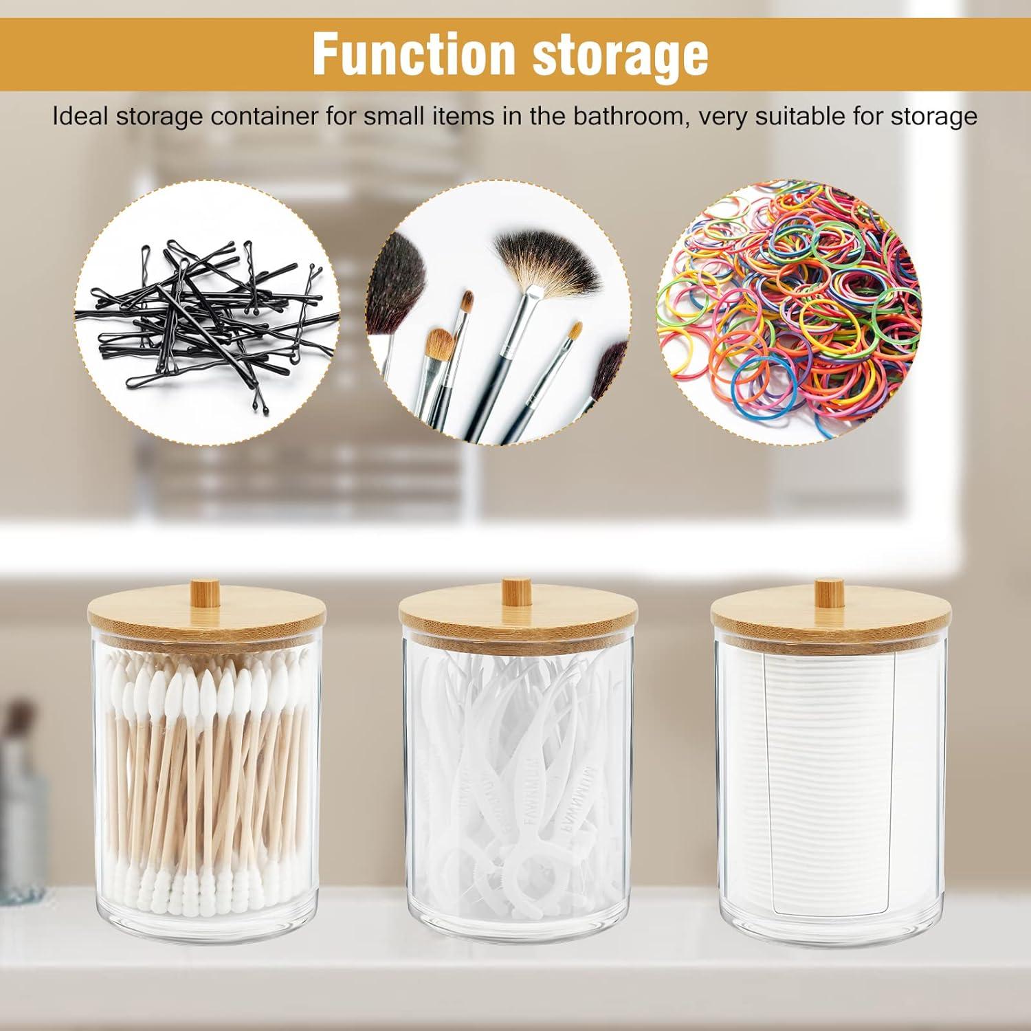 3er Set Acryl-Qtip-Halter mit Bambusdeckeln Badezimmer Organizer