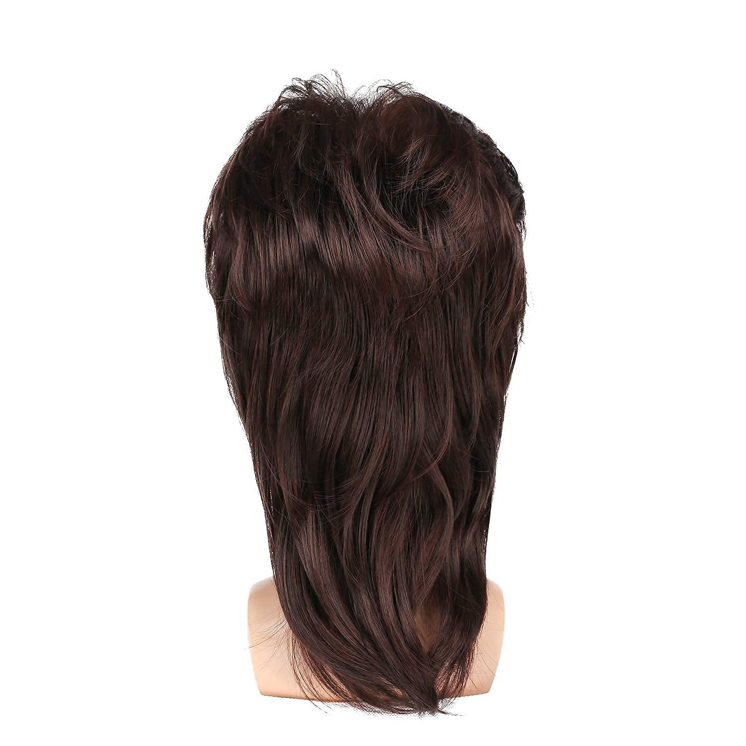Braune Vokuhila Mullet Perücke Herren Lang Synthetisch Halloween Cosplay