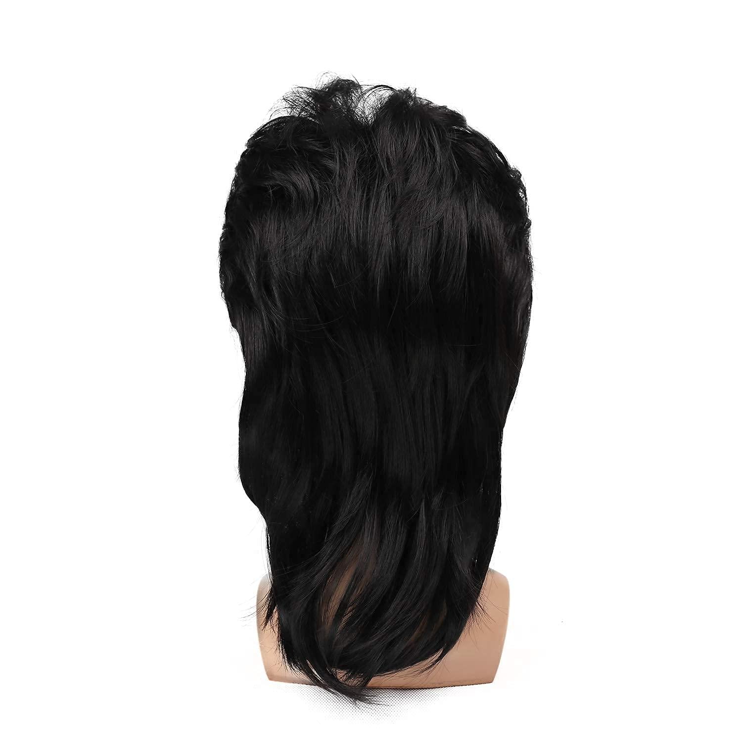 Schwarze Synthetische Vokuhila Perücke für Männer – 80er Mullet_cosplay Halloween Party