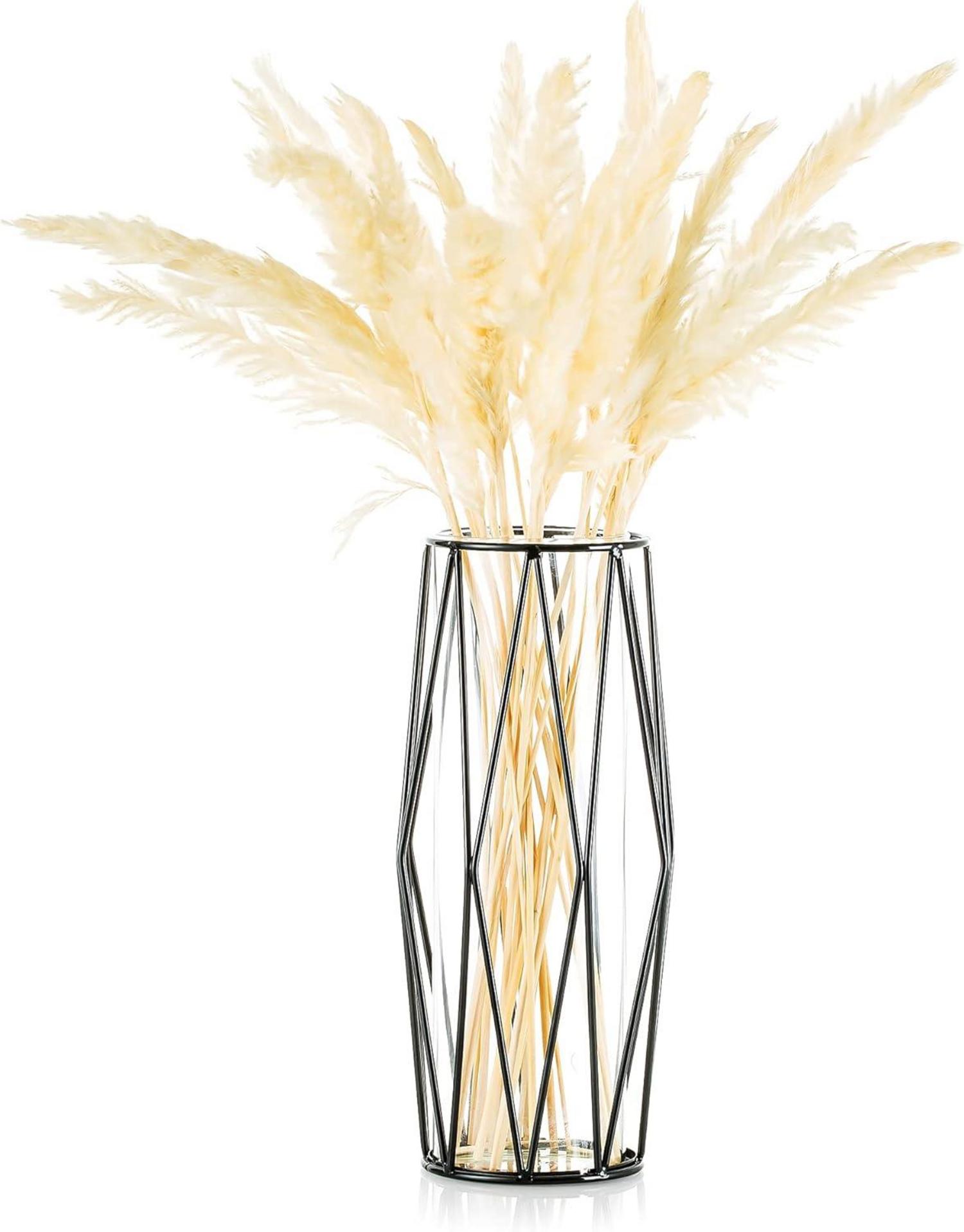 Glasblumenvase mit Metallständer und Kristallglas, schwarz, 27cm