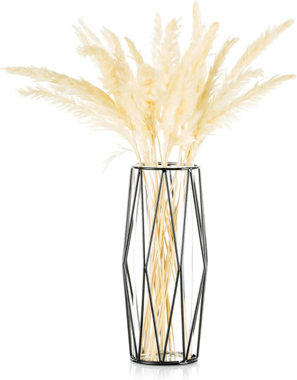 Glasblumenvase mit Metallständer und Kristallglas, schwarz, 27cm