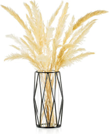 Moderne Glasblumenvase mit Metallständer, Kristallklar, Schwarz