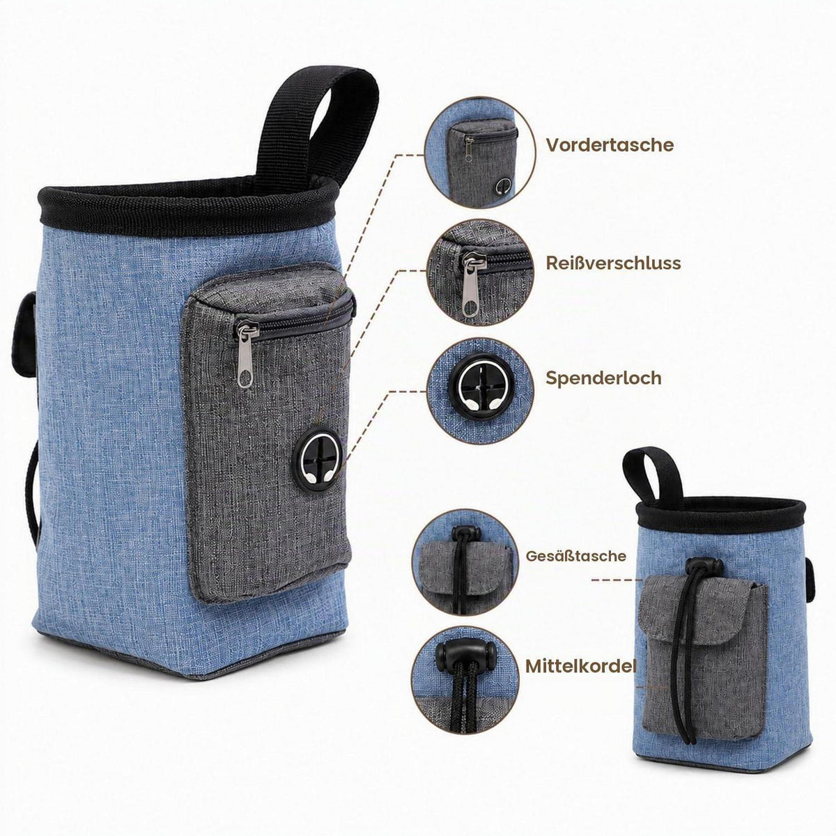Hundeleckerli Tasche mit Kotbeutelspender – Blau