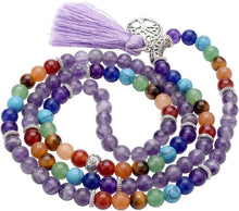 7 Chakra Edelstein Mala Kette mit Amethyst Anhänger