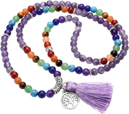 Edelstein Mala Kette 7 Chakra Buddha Gebetskette Healing Yoga