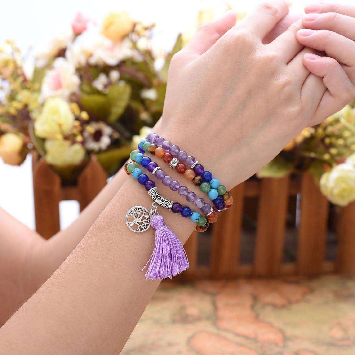 108 Perlen Edelstein Mala Kette 7 Chakra Healing Yoga Halskette