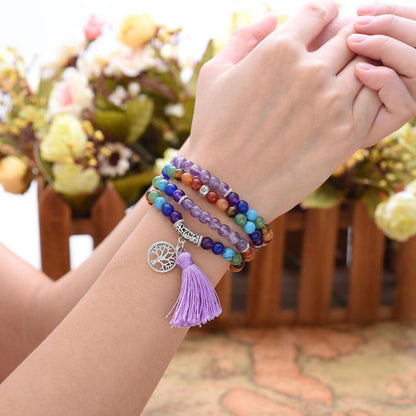 108 Perlen Edelstein Mala Kette 7 Chakra Healing Yoga Halskette