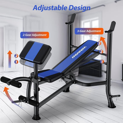 Verstellbare Hantelbank mit Beinstrecker und Preacher Curl Blau
