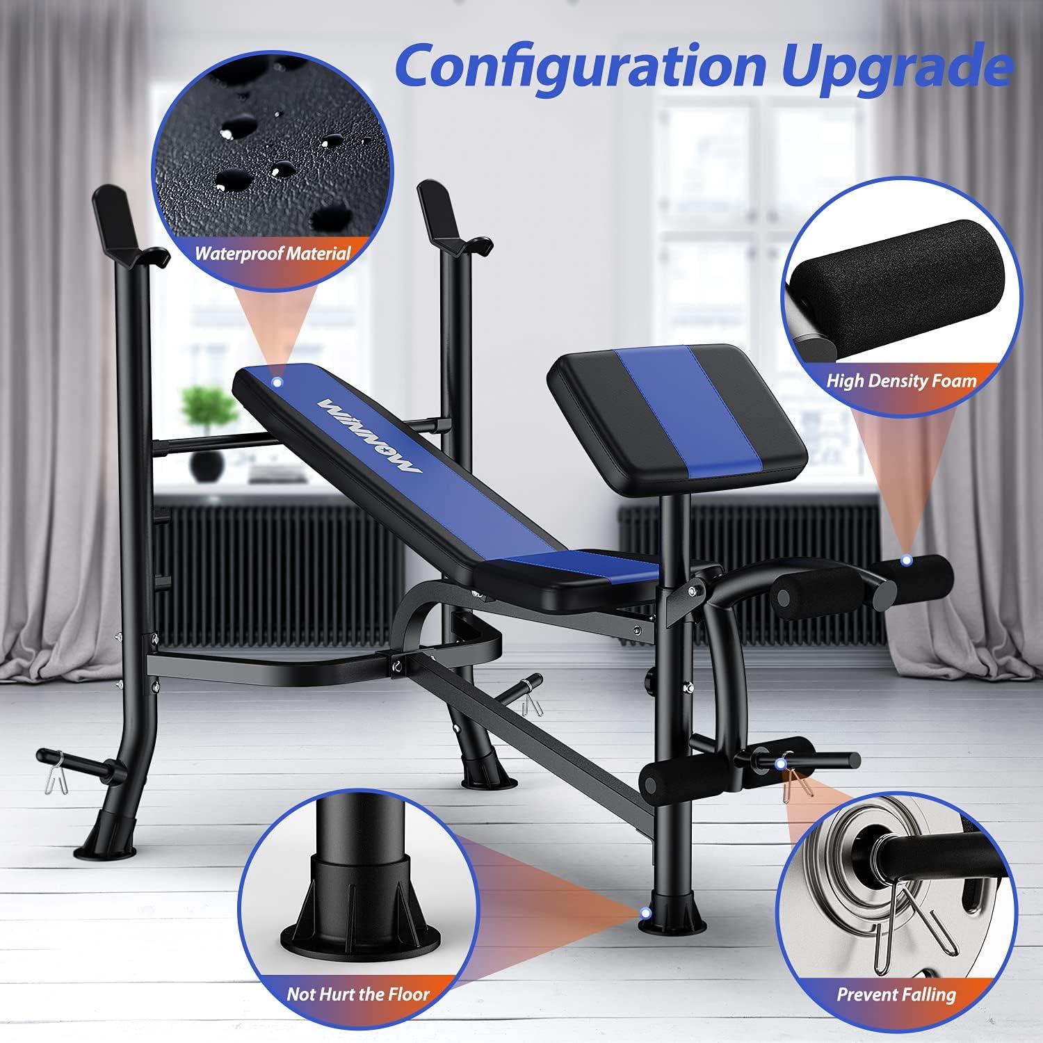 Verstellbare Hantelbank mit Beinstrecker und Preacher Curl Blau