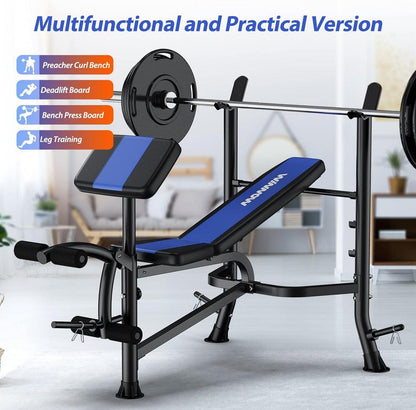 Verstellbare Hantelbank mit Beinstrecker und Preacher Curl Blau