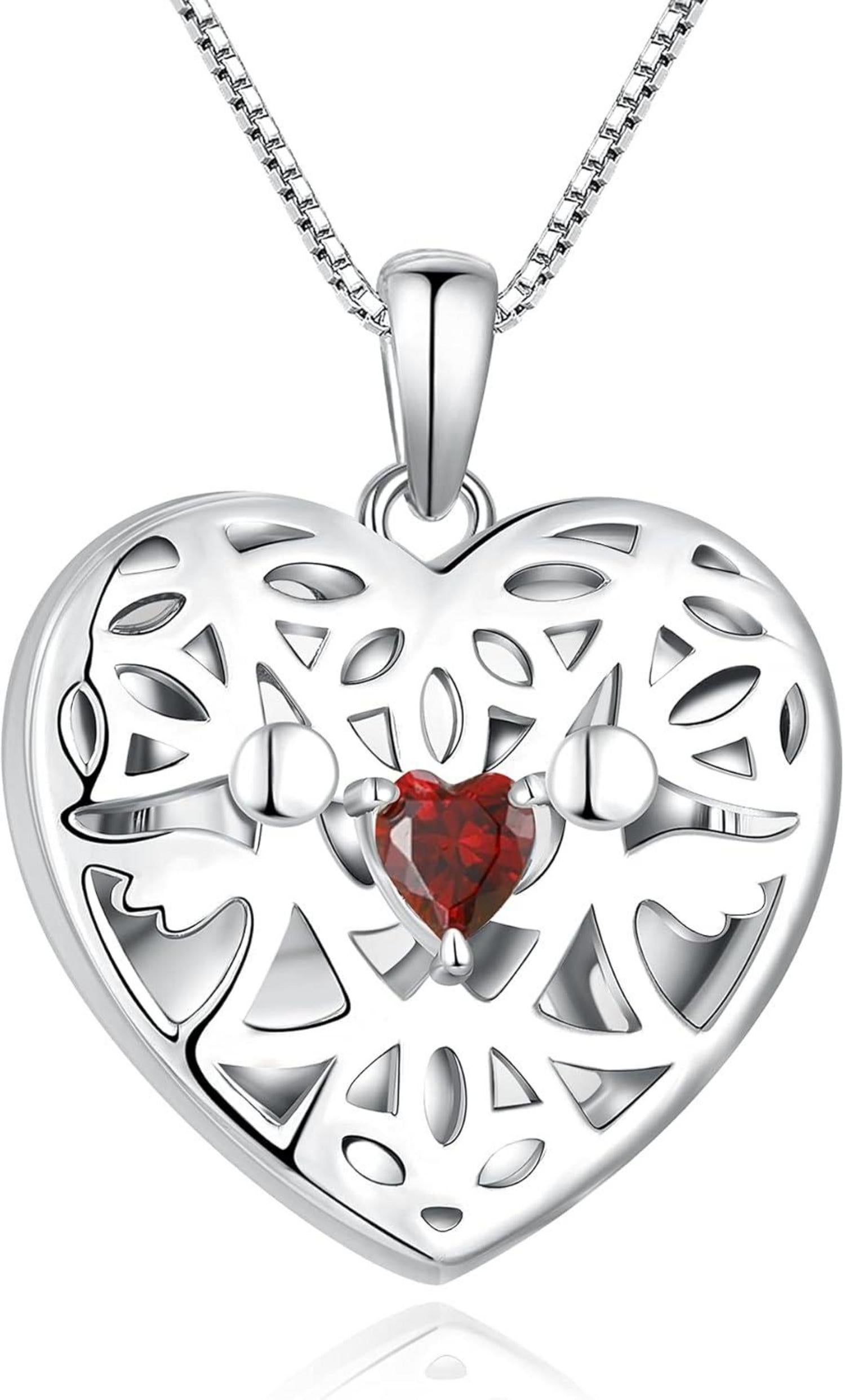 Herz Schutzengel Foto Medaillon Kette Sterling Silber Granat