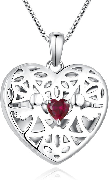 Herz Foto Medaillon Schutzengel Kette Rubin Zirkonia Silber