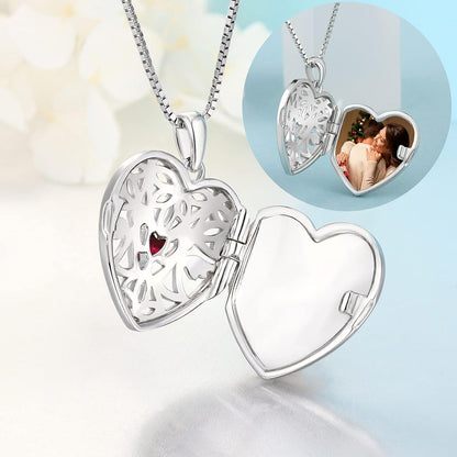 Herz Foto Medaillon Anhänger Kette Damen 925 Silber Rubin Zirkonia