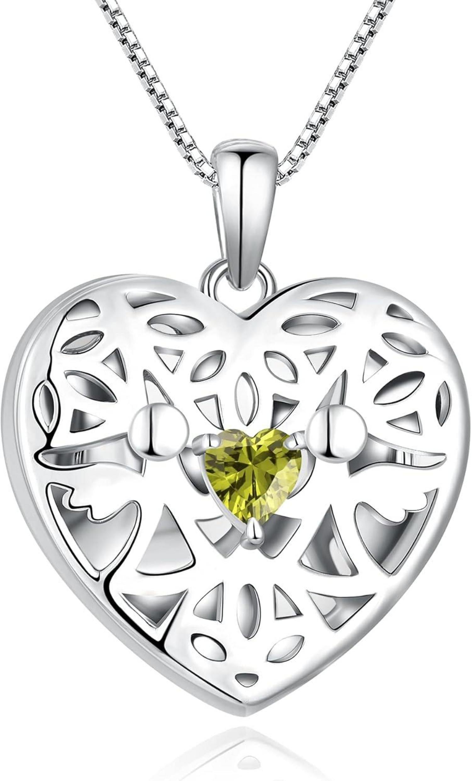 Herz Schutzengel Foto Medaillon Kette 925 Silber Zirkonia Birthstone