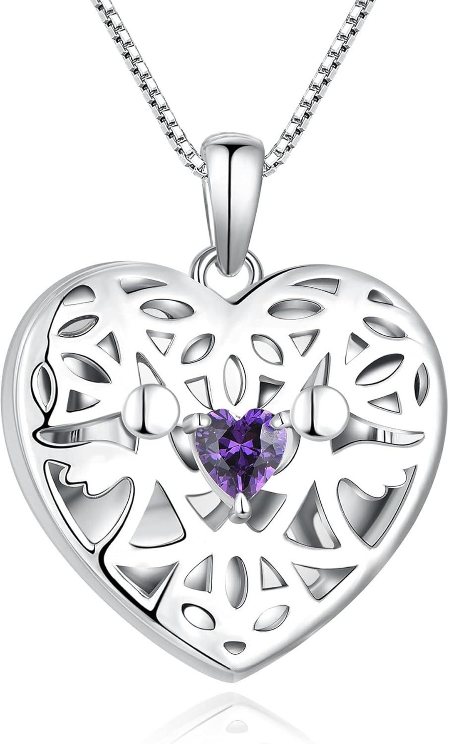 Herz Foto Medaillon Anhänger Kette 925 Silber Amethyst Zirkonia