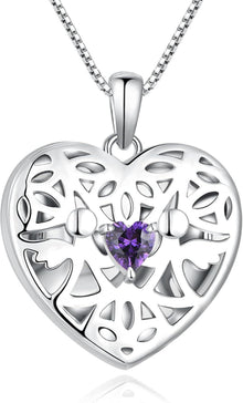 Herz Foto Medaillon Anhänger Kette 925 Silber Amethyst Zirkonia
