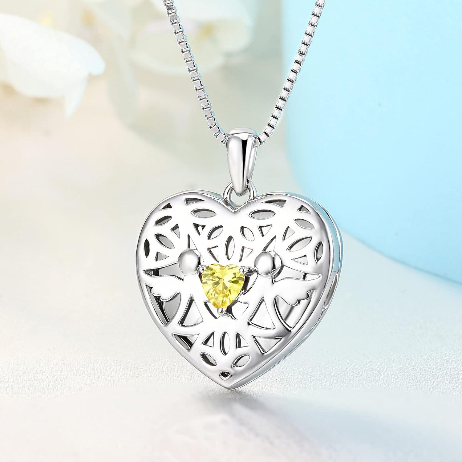 FJ Herz Schutzengel Medaillon Kette 925 Silber Zirkonia