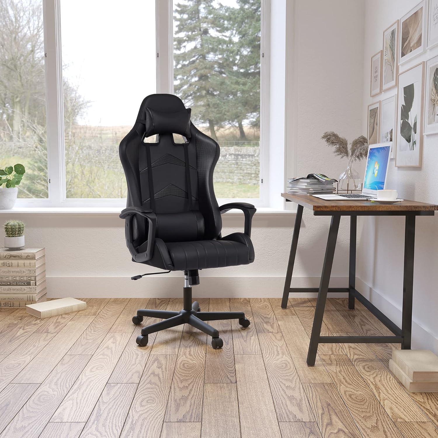 IntimaTe WM Heart Gaming Stuhl mit Verstellbarem Kopf- und Lendenkissen, Schwarz 52 x 49 x 130cm