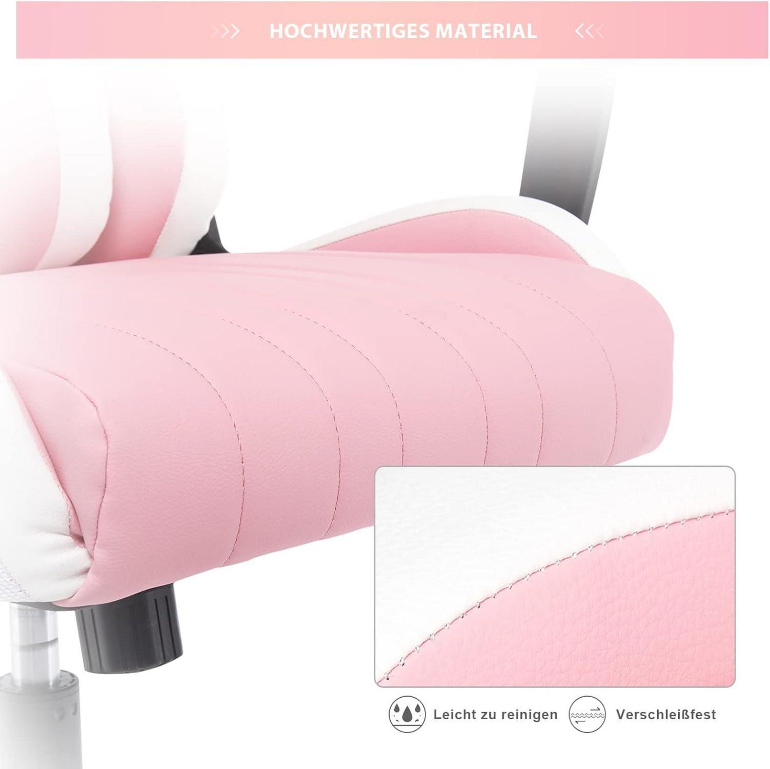 Ergonomischer Racing Gaming Stuhl Rosa mit verstellbaren Kissen 52x49x130cm