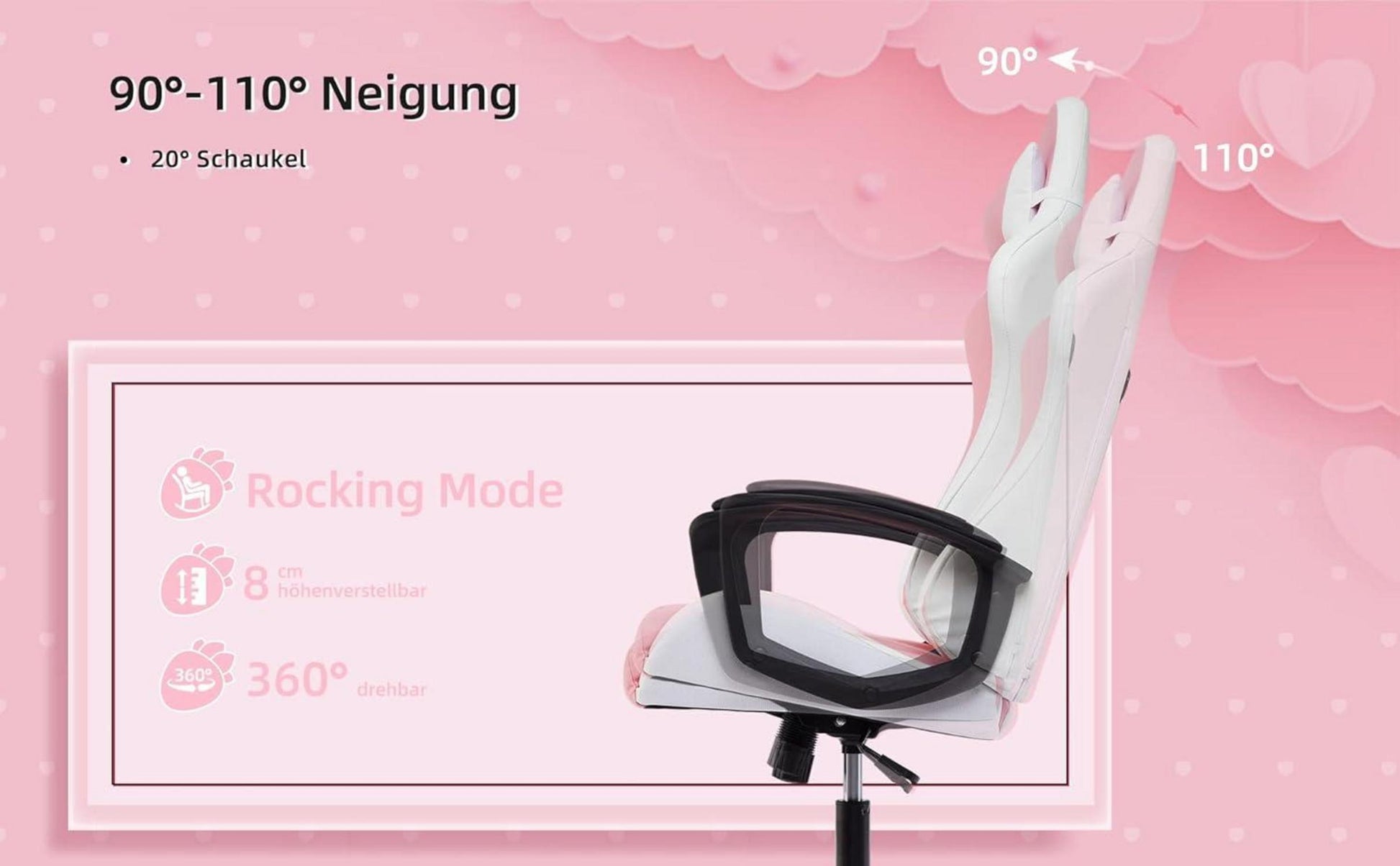 Gaming Stuhl Rosa Verstellbarer Ergonomischer Racing Schreibtischstuhl