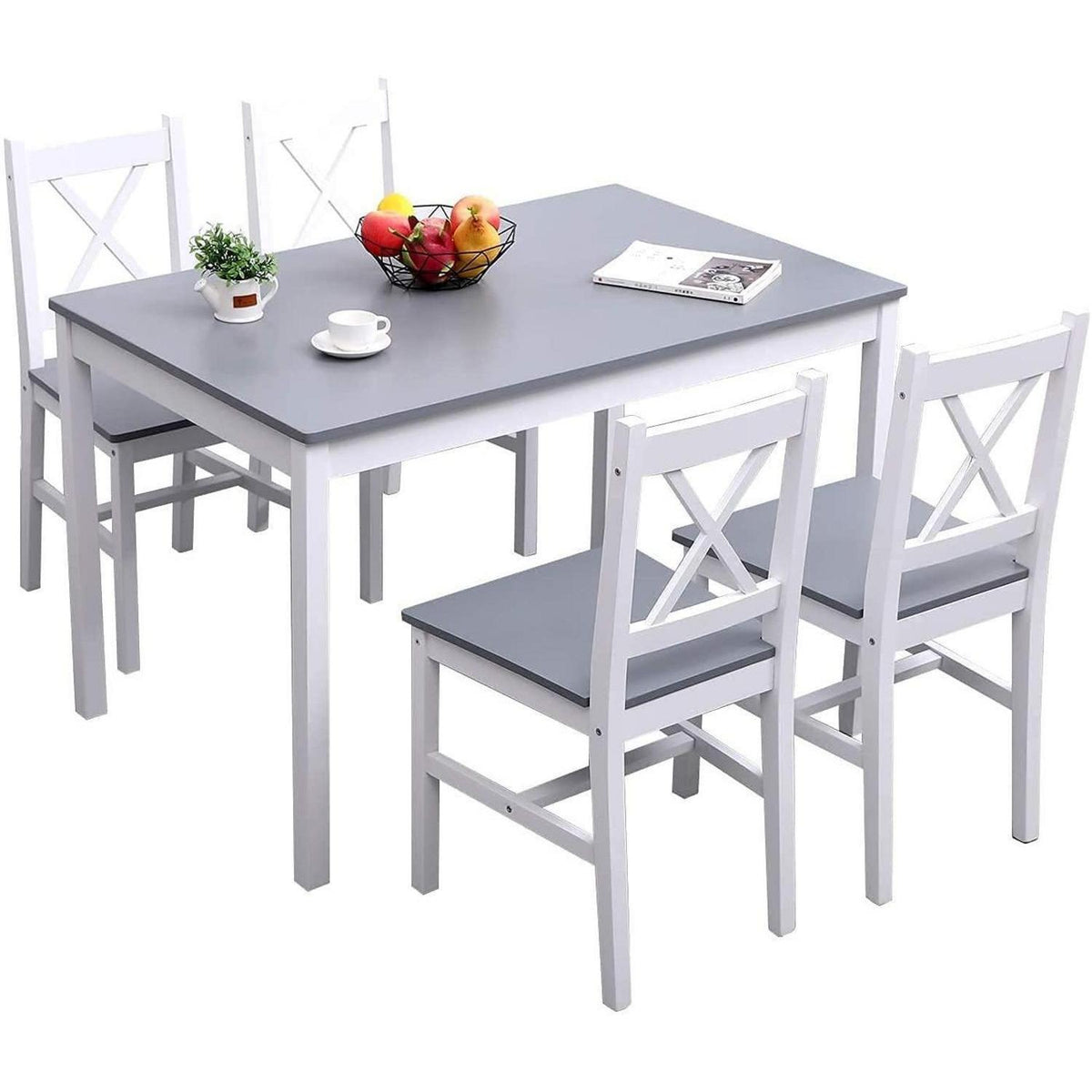 Grauer Esstisch Set mit 4 Holzstühlen – Modernes Esszimmer Set